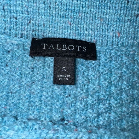 Women’s size small Talbots robins egg blue sweater with speckles, cowl neck new - Picture 4 of 10